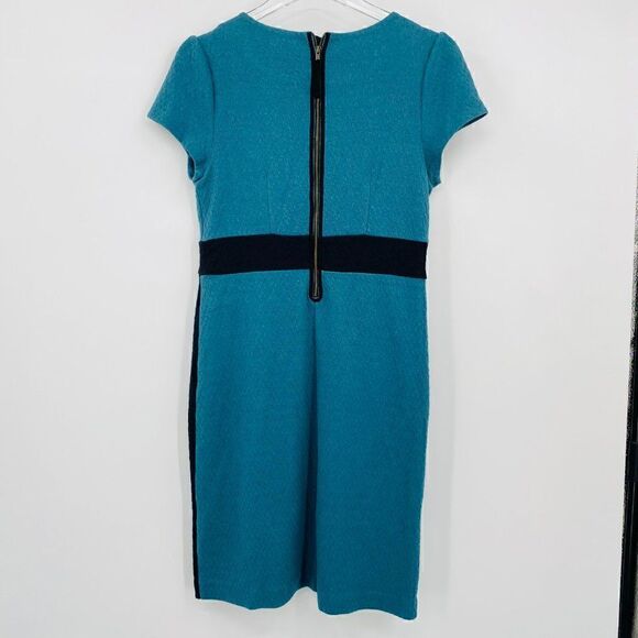 Maeve Anthropologie Size Medium Teal & Black Splitshade Tulip Hem Vneck Dress - Picture 10 of 10